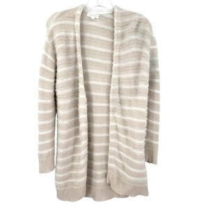 Treasure & Bond Long Open Front Cardigan Sweater Medium Taupe Stripe Cozy Knit